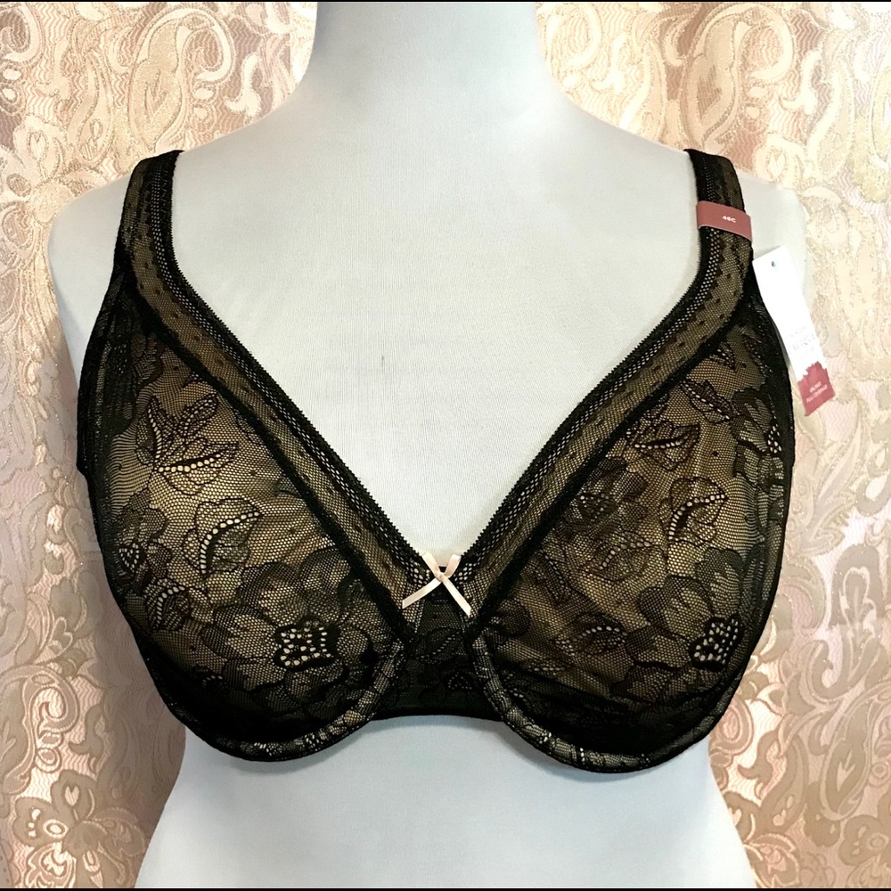 NWT Black Lace Cacique Unlined Bra 46C